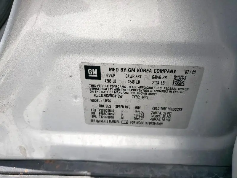 2021 CHEVROLET TRAX 1LT  