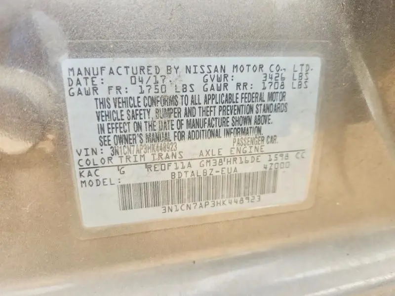 2017 NISSAN VERSA 1.6 SV  