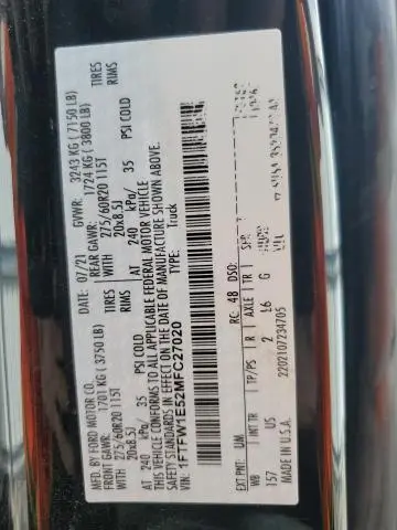 2021 FORD F150 SUPERCREW  