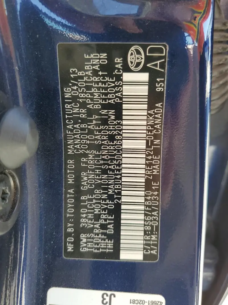 2013 TOYOTA COROLLA BASE  