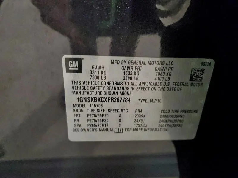 2015 CHEVROLET TAHOE K1500 LT  