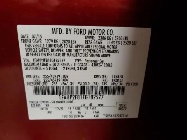 2015 FORD TAURUS LIMITED