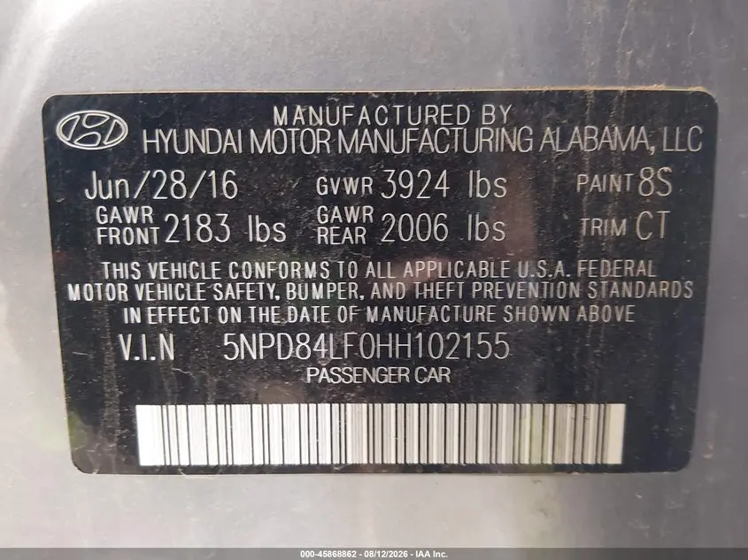 2017 HYUNDAI ELANTRA LIMITED
