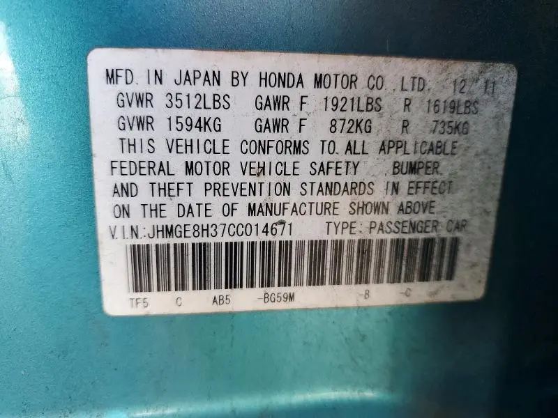 2012 HONDA FIT   