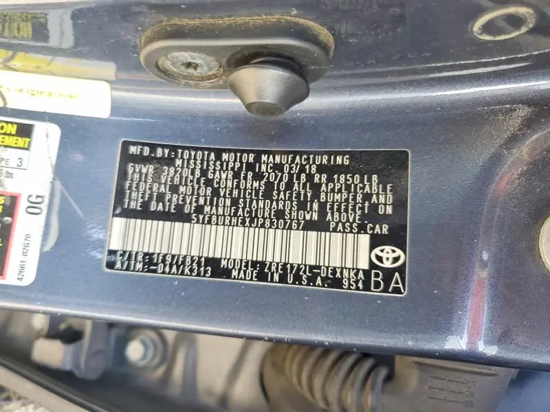 2018 TOYOTA COROLLA L  