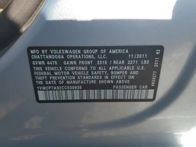 2012 VOLKSWAGEN PASSAT SEL  