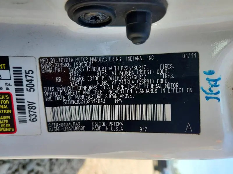 2011 TOYOTA SIENNA XLE 8-PASSENGER  