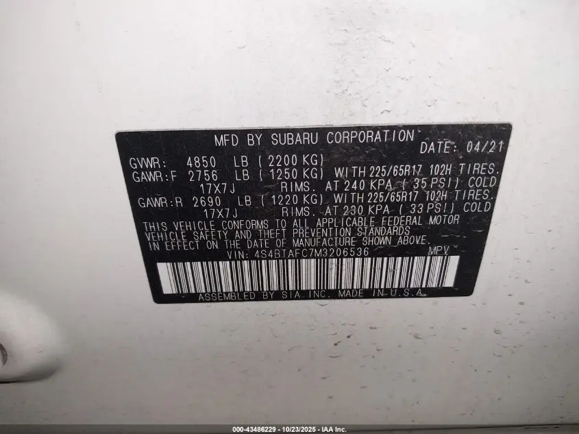 2021 SUBARU OUTBACK PREMIUM