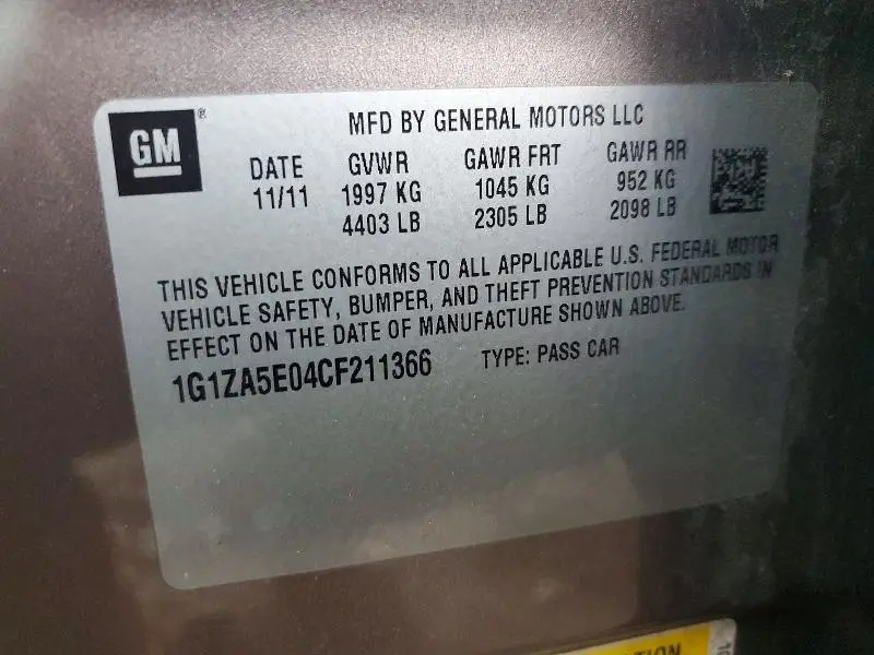 2012 CHEVROLET MALIBU LS  