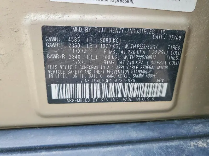 2010 SUBARU OUTBACK 2.5I PREMIUM  