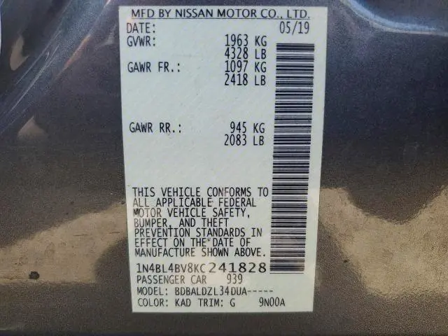 2019 NISSAN ALTIMA 2.5 S  