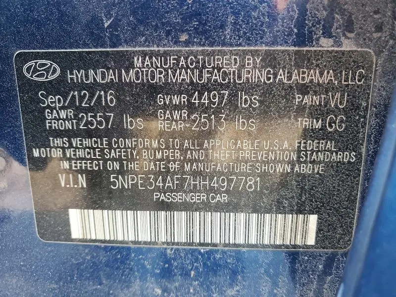 2017 HYUNDAI SONATA LIMITED  