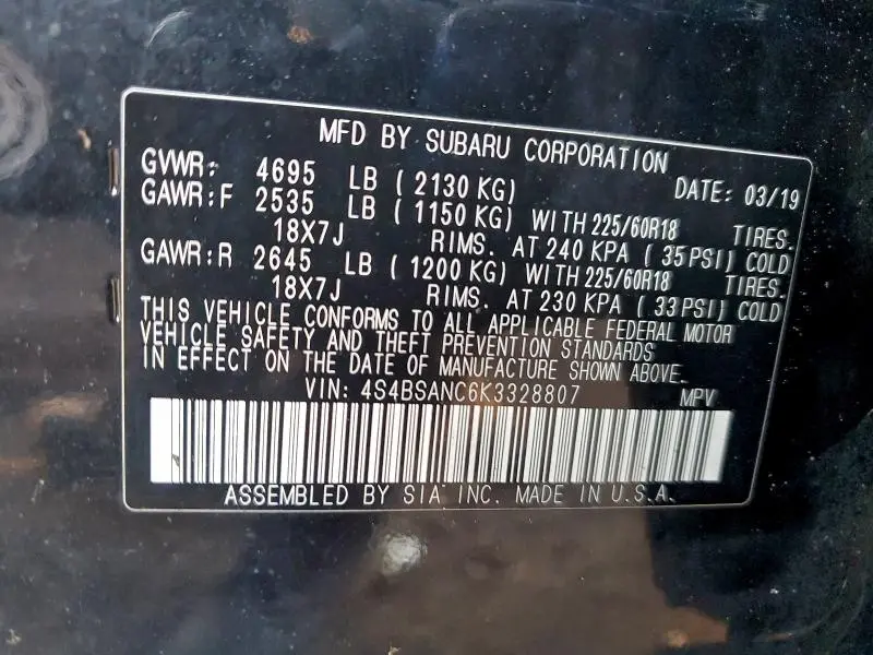 2019 SUBARU OUTBACK 2.5I LIMITED  