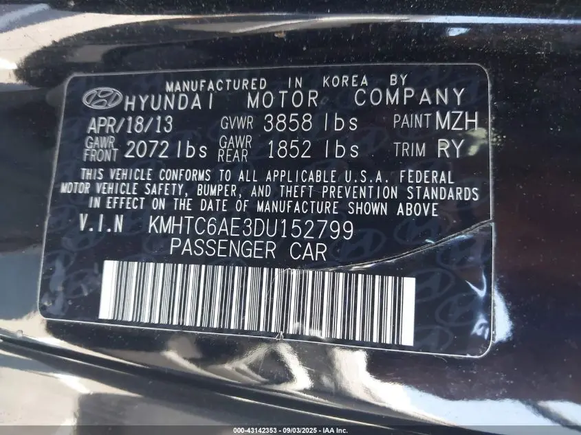 2013 HYUNDAI VELOSTER TURBO W/BLACK