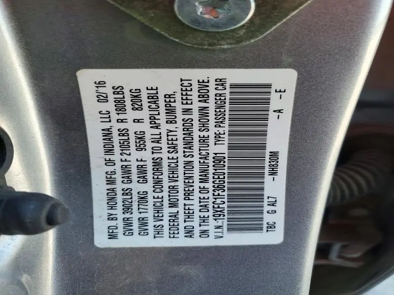 2016 HONDA CIVIC EX  