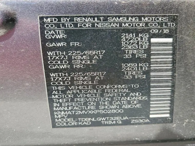 2019 NISS ROGUE AWD 4D SUV 2.5L SV