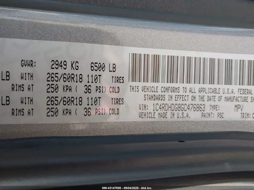 2016 DODGE DURANGO LIMITED