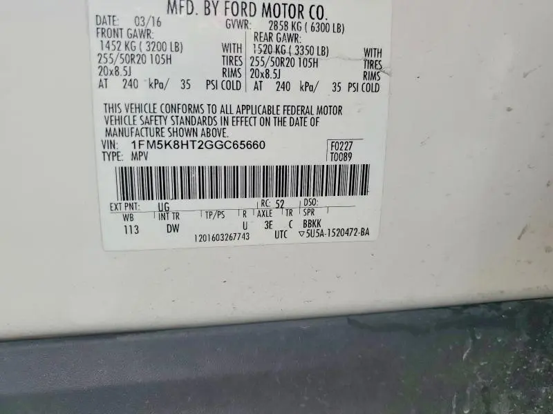 2016 FORD EXPLORER PLATINUM  