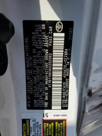 2019 TOYOTA CAMRY L  