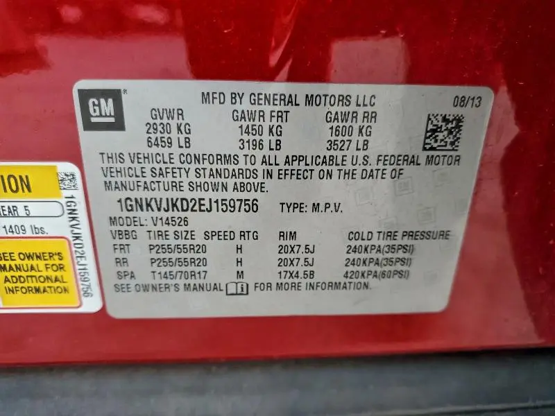 2014 CHEVROLET TRAVERSE LTZ  