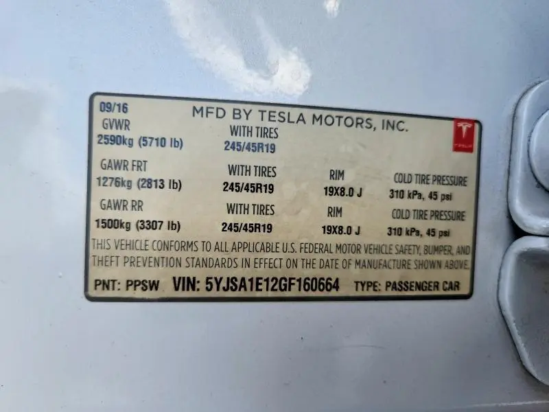 2016 TESLA MODEL S   