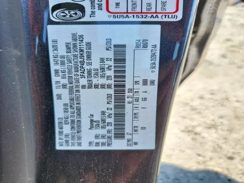 2019 FORD FIESTA SE  