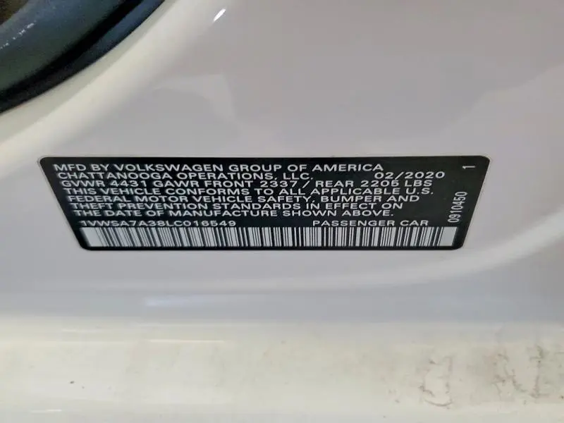 2020 VOLKSWAGEN PASSAT SE  