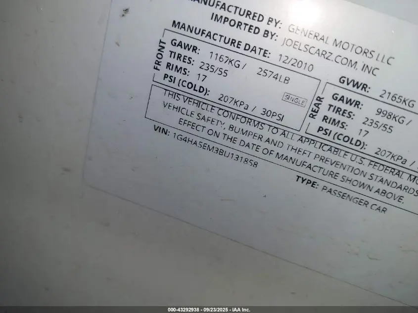 2011 BUICK LUCERNE CX