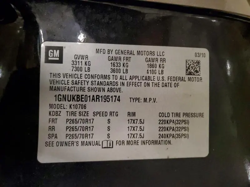 2010 CHEVROLET TAHOE K1500 LT  