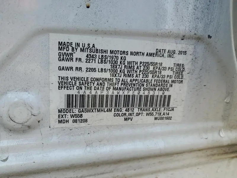 2015 MITSUBISHI OUTLANDER SPORT ES  