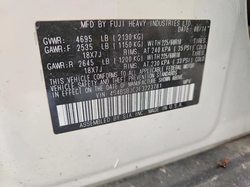 2015 SUBARU OUTBACK 2.5I LIMITED  