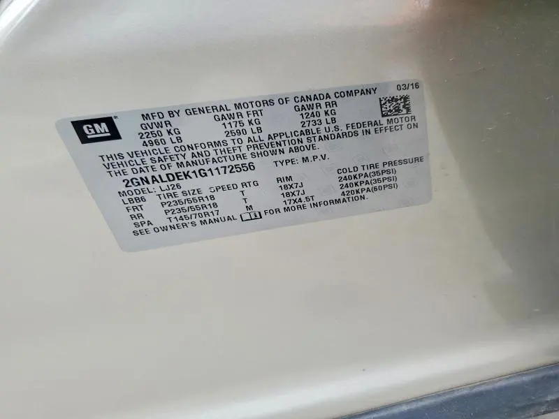 2016 CHEVROLET EQUINOX LTZ  