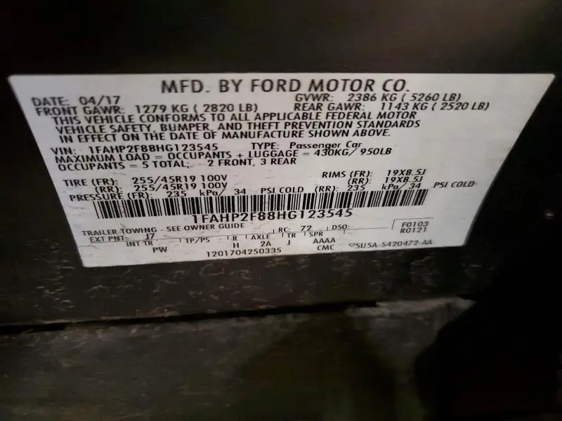 2017 FORD TAURUS LIMITED  