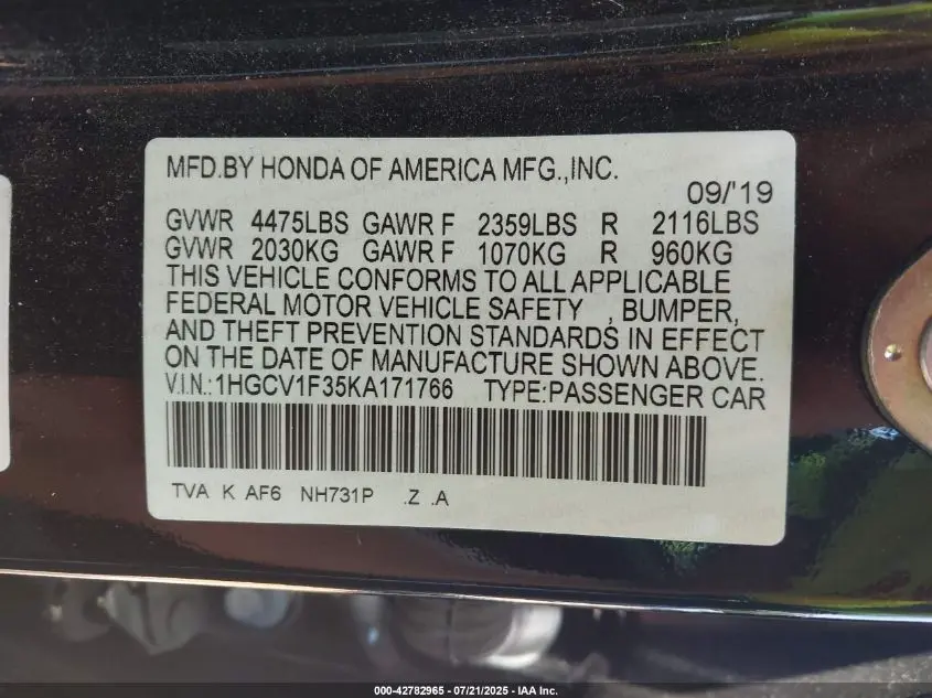 2019 HONDA ACCORD SPORT