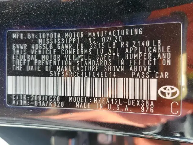 2020 TOYOTA COROLLA SE  