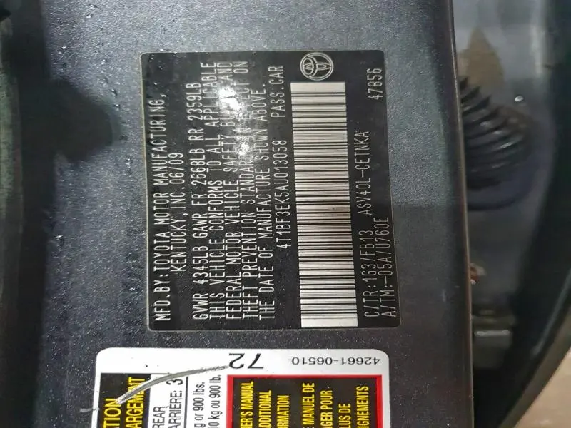 2010 TOYOTA CAMRY BASE  