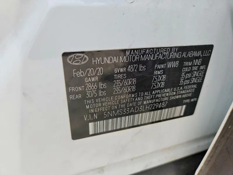 2020 HYUNDAI SANTA FE SEL  