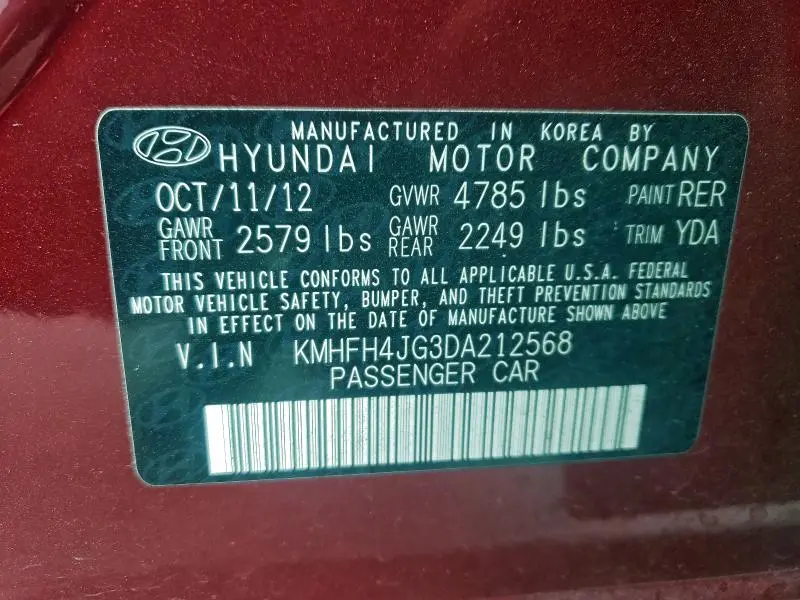 2013 HYUNDAI AZERA GLS  