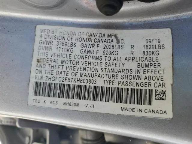 2019 HONDA CIVIC SPORT  