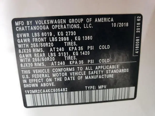 2019 VOLKSWAGEN ATLAS SEL  