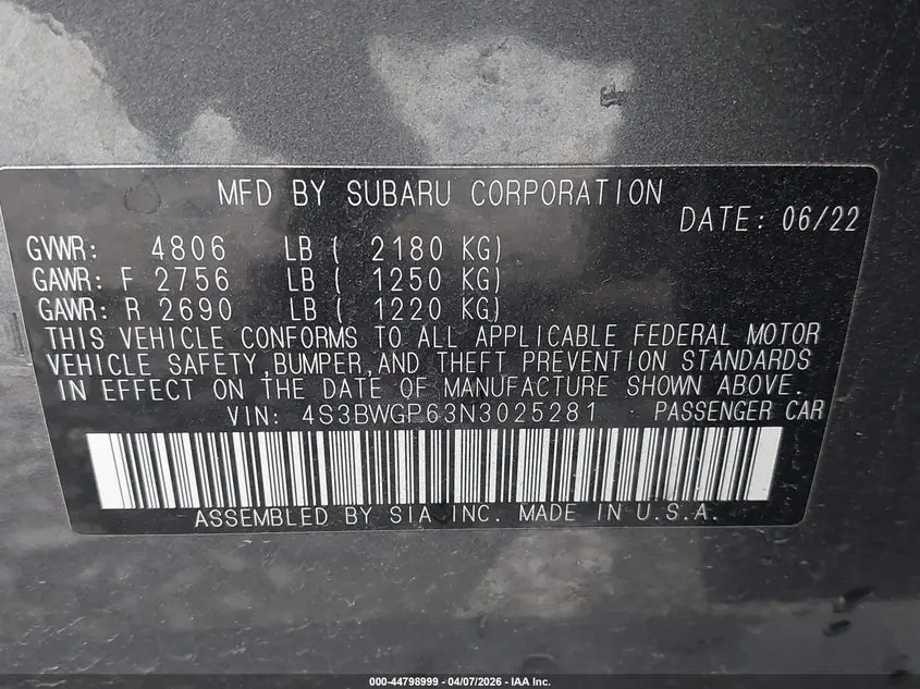 2022 SUBARU LEGACY TOURING XT