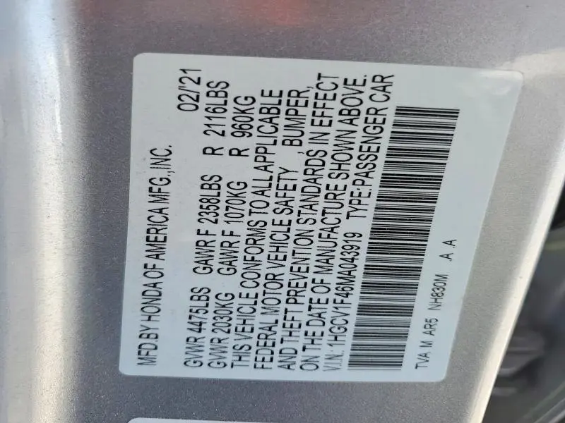 2021 HONDA ACCORD SPORT SE  