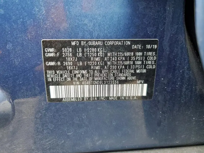 2020 SUBARU OUTBACK LIMITED XT  