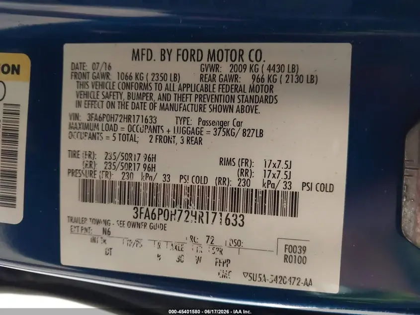 2017 FORD FUSION SE