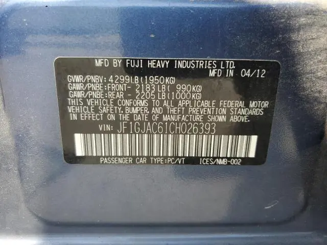 2012 SUBARU IMPREZA PREMIUM  