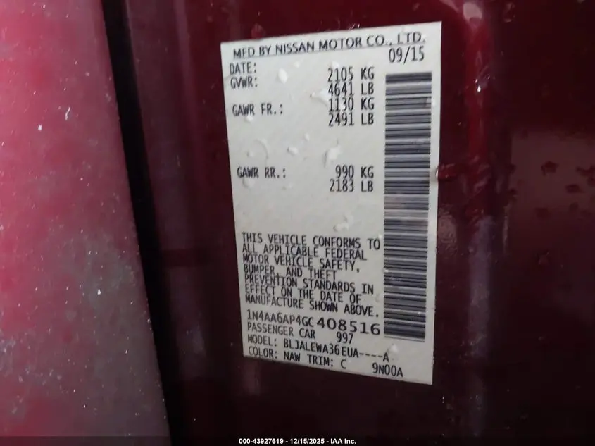 2016 NISSAN MAXIMA 3.5 SL