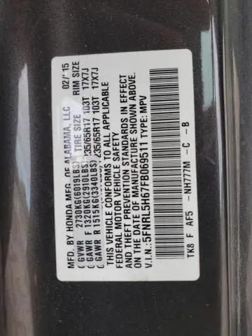 2015 HONDA ODYSSEY EXL  