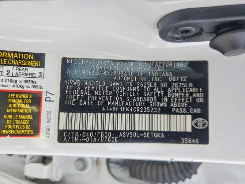 2012 TOYOTA CAMRY BASE  