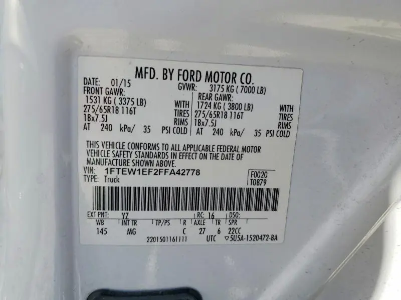 2015 FORD F150 SUPERCREW  