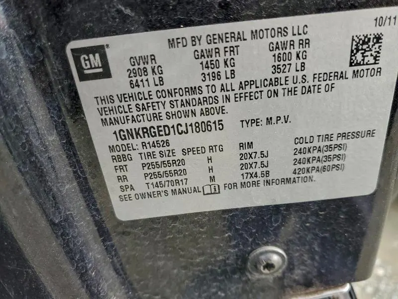 2012 CHEVROLET TRAVERSE LT  